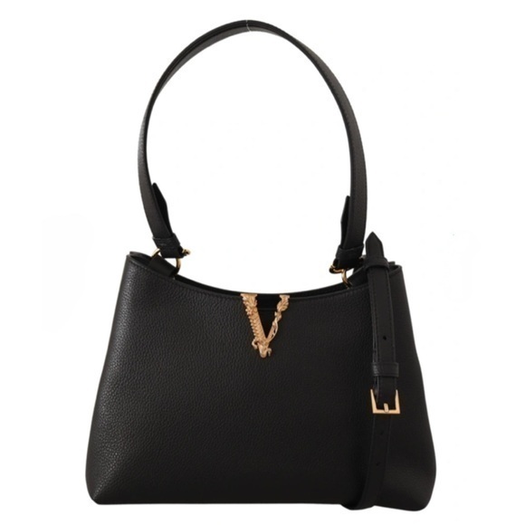 Versace Handbags - Versace Virtus Black Leather
Hobo Shoulder Crossbody Handbag - NWOT